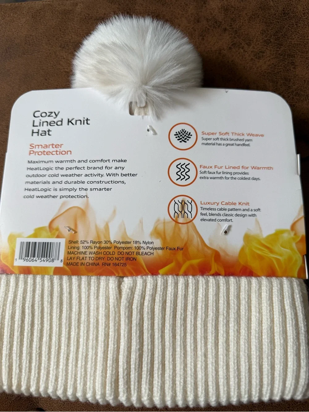 Women's Knit Hat Set — Ivory Pom & Black Thermal Beanie